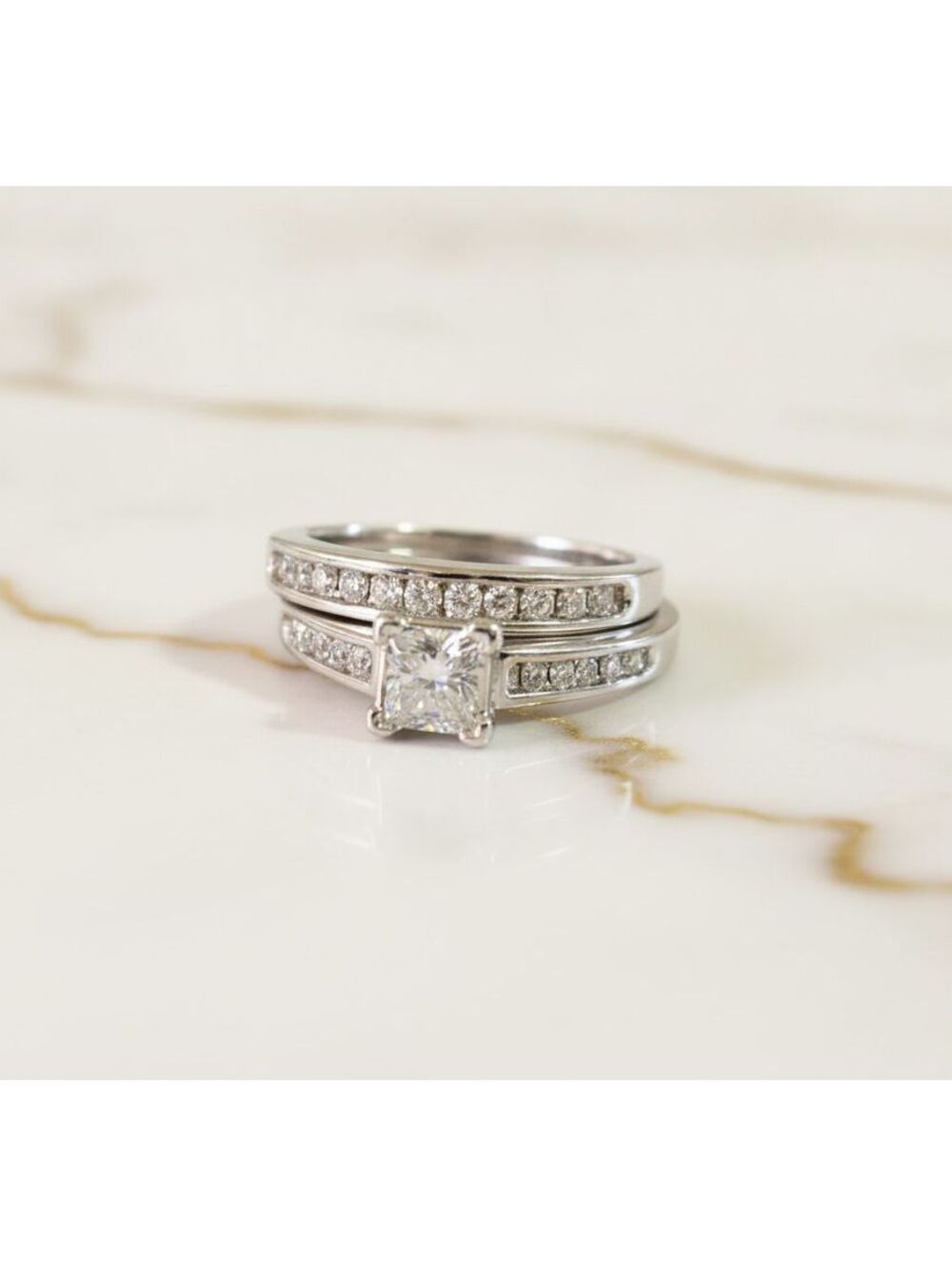 14k White gold 7 natural diamond bridal set size 6.5, 6.96g